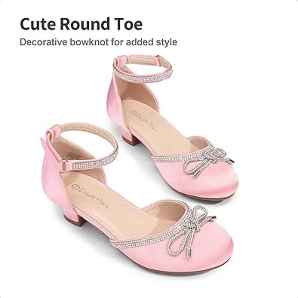 Dream Pairs Girls Size 4 Pink Silver Rhinestone Bow Closed Toe 1.5